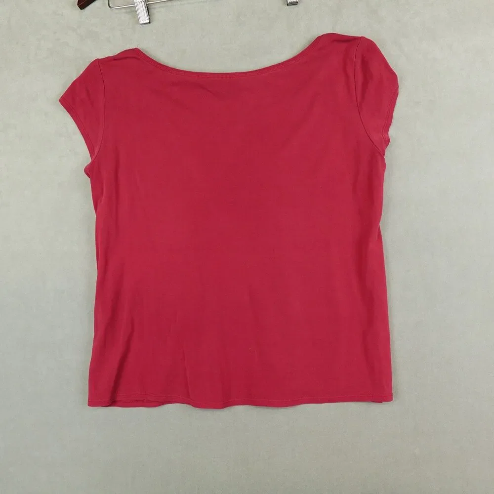 Eileen Fisher T Shirt 100% Silk Jersey Short Sleeve Scoop Neck Tee Red Classic